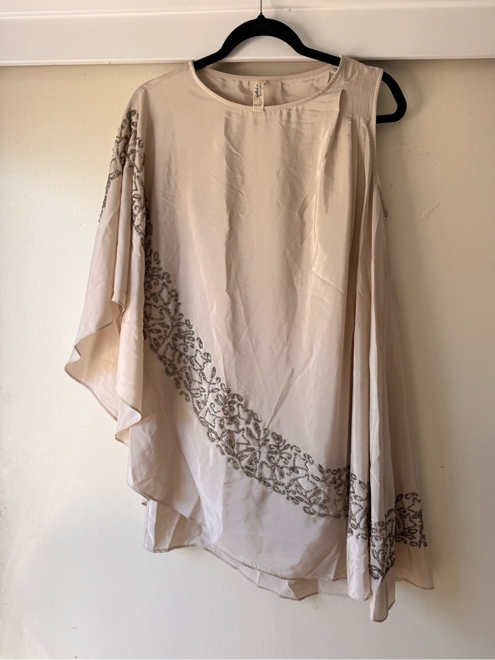 Free People Cream One-Shoulder Beaded Overlay Dress